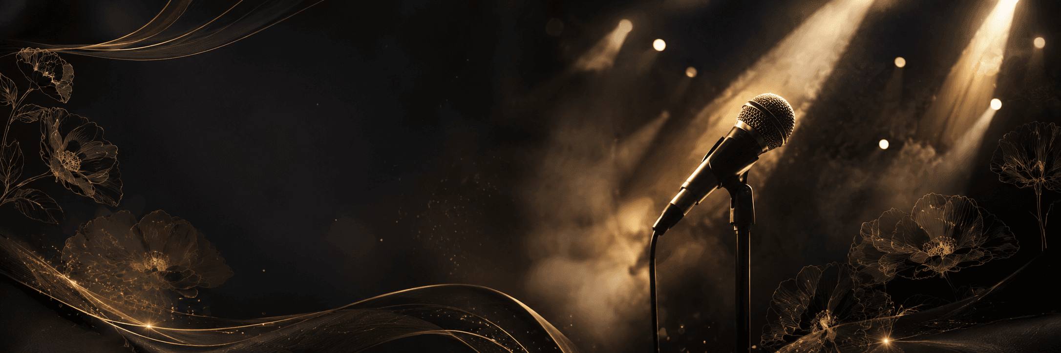A microphone waiting under the Harmony Cup stage lights